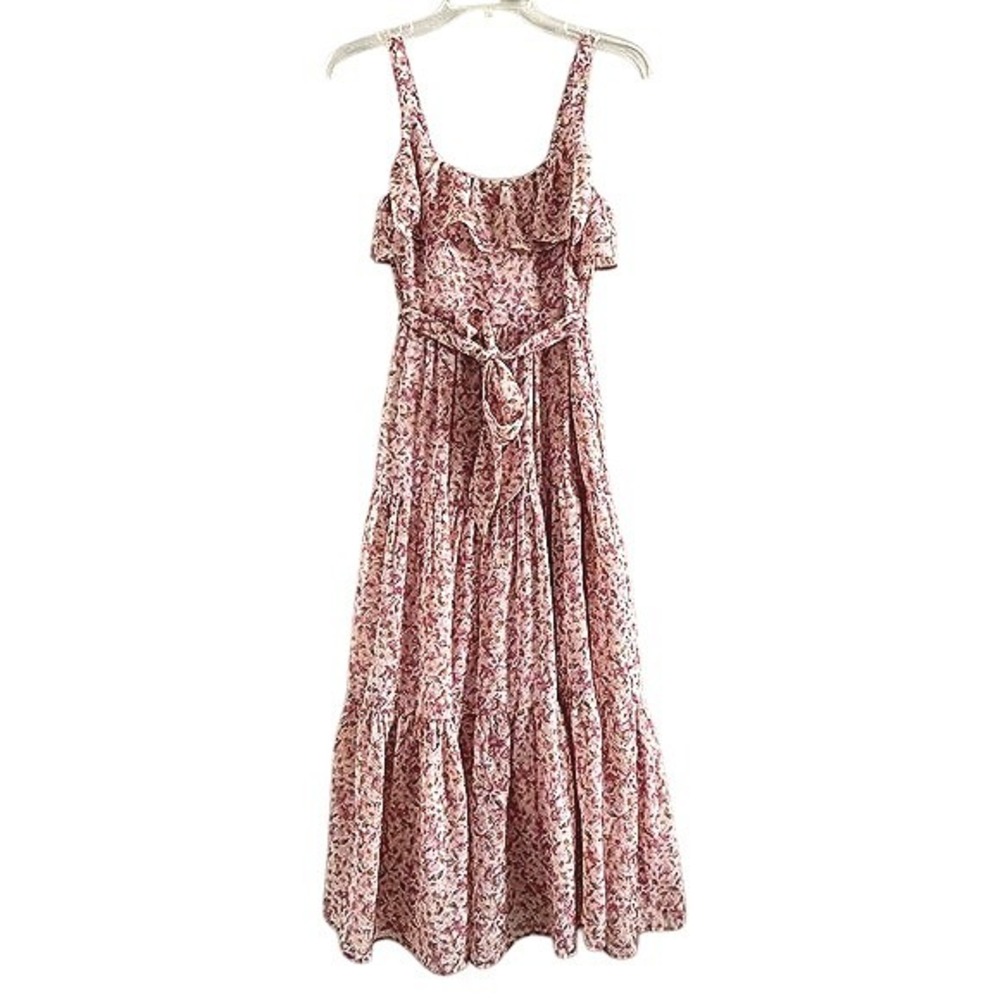 Hem & Thread Pink Floral Tiered Maxi Cottagecore Dress Smocked Ruffle NWT Small